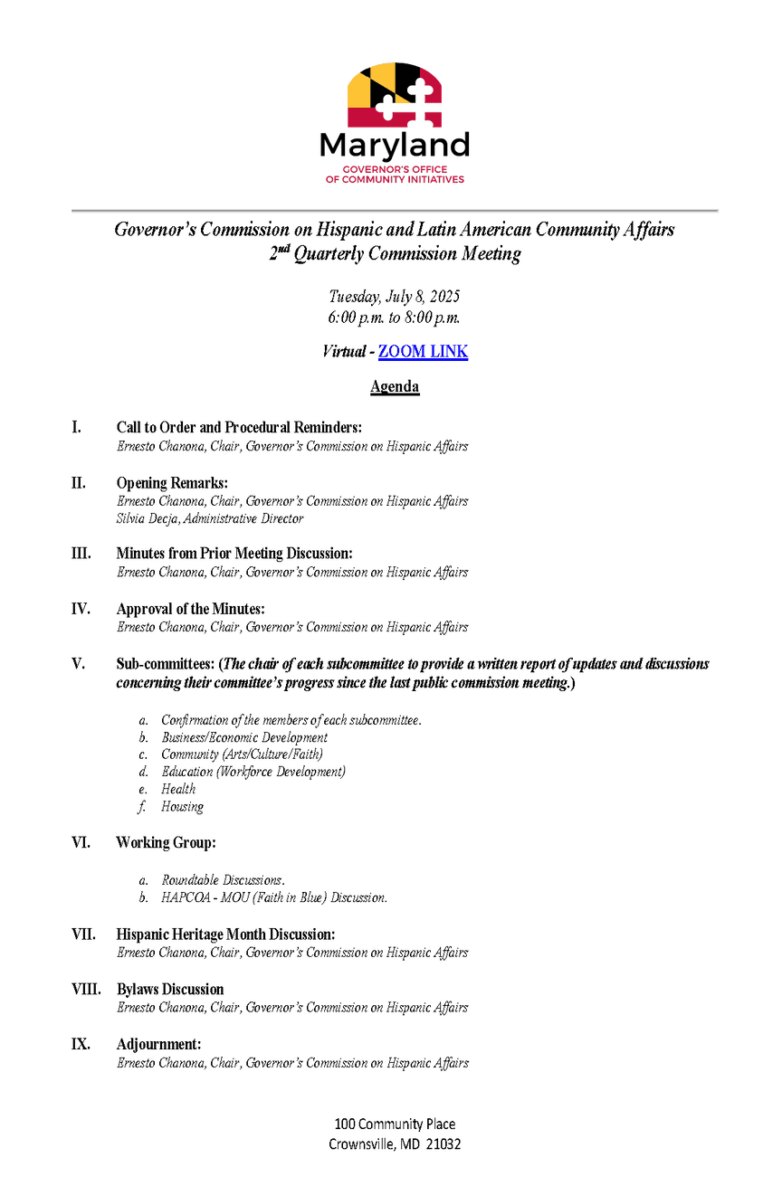 Meeting of Governor’s Commission on Hispanic and Latin American Community Affairs - JUL 08 2025